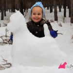 Westie de nieve posado por una niña de tres años y medio